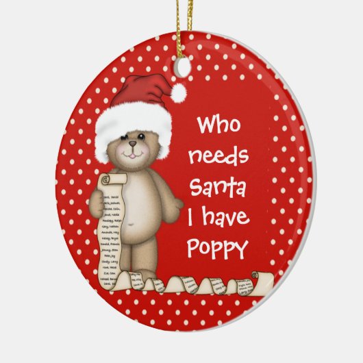 Wie heeft de Kerstman nodig... Poppy-kerstversieri Keramisch Ornament (Links)