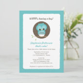 Wie heeft een jongen? Owl Baby shower Invitation Kaart (Staand voorkant)