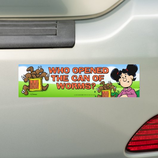 Wie heeft het blik van de Worms geopend Bumpersticker (Op auto)