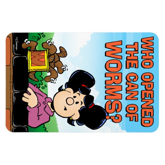 Wie heeft het blik van de Worms geopend Magneet (Horizontaal)