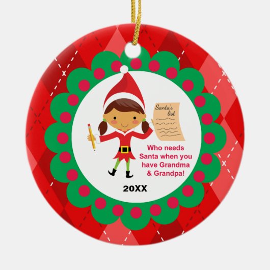 Wie heeft Kerstman nodig Oma & Opa Elf Ornament (Voorkant)