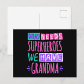Wie heeft superhelden nodig die we oma hebben briefkaart (Voorkant / Achterkant)