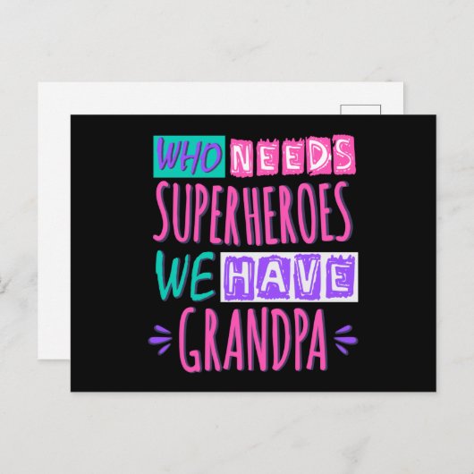 Wie heeft superhelden nodig die we opa hebben briefkaart (Voorkant / Achterkant)