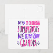 Wie heeft superhelden nodig die we opa hebben briefkaart (Voorkant / Achterkant)