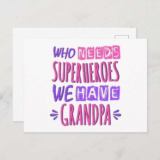 Wie heeft superhelden nodig die we opa hebben briefkaart (Voorkant / Achterkant)