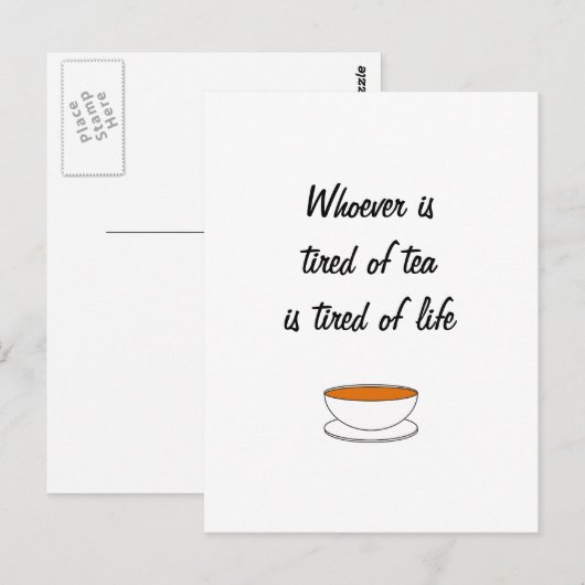Wie het moe is van de theeslogan - moe van het lev briefkaart (Voorkant / Achterkant)