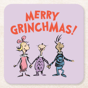 Wie Houden Elkaars Handen Prettig Grinchkerstfeest Kartonnen Onderzetters