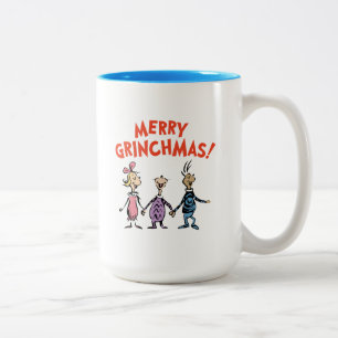 Wie Houden Elkaars Handen Prettig Grinchkerstfeest Tweekleurige Koffiemok
