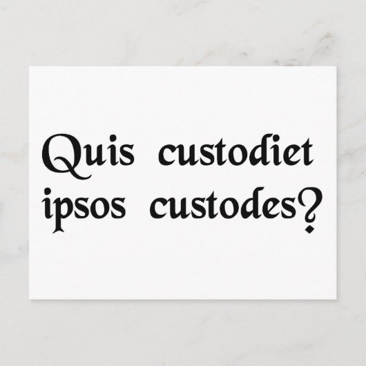 Wie houdt de bewakers in de gaten? briefkaart (Voorkant)
