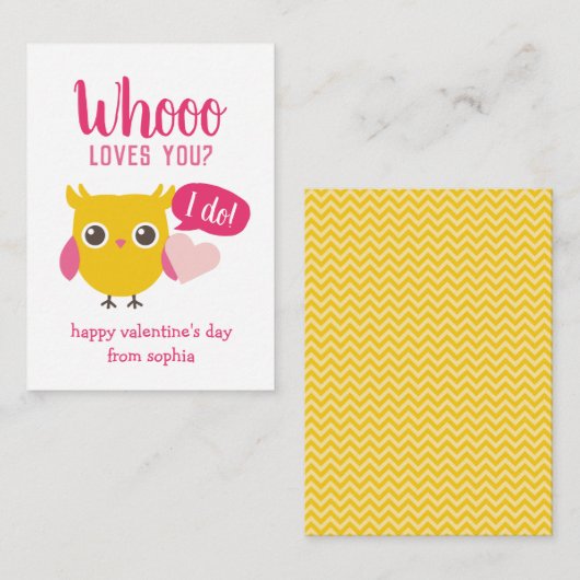 Wie houdt je Uil Kinder School Valentijnse Kaarten (Voorkant / Achterkant)