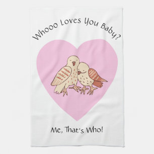 Wie houdt van je Baby? Uilen Baby shower Valentijn Theedoek