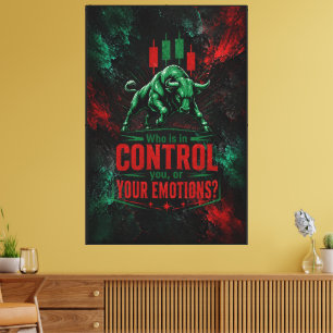 Wie is de Baas Rood Groen Grunge Stier Handelaar  Canvas Afdruk