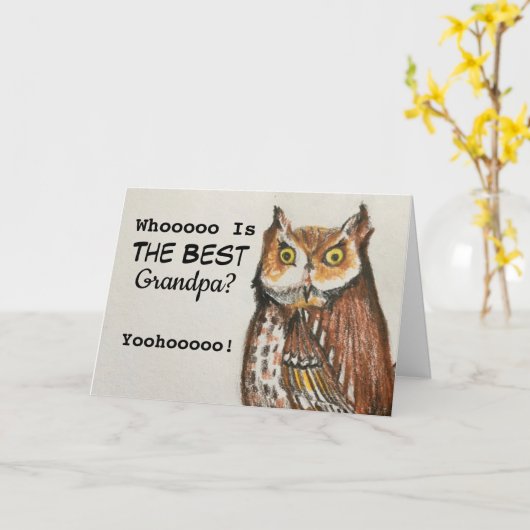 Wie is de beste opa? Vaderdag Uil Kaart (Gele Bloem)