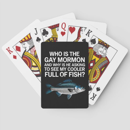 Wie is de Gay Mormon Funny LGBTQ Pride Fish Pokerkaarten (Achterkant)