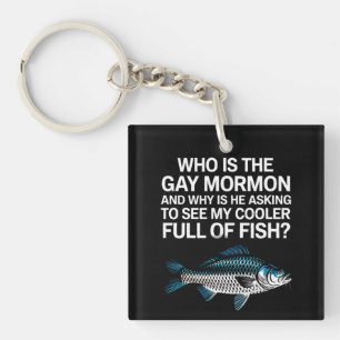 Wie is de Gay Mormon Funny LGBTQ Pride Fish Sleutelhanger