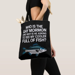 Wie Is De Homo Mormoon Grappige LGBTQ Trots Vis Tote Bag
