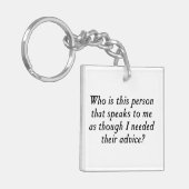 Wie is deze persoon met ongevraagd advies? sleutelhanger (Voorkant Links)