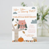 Wie is draaien TWEE Herfst Uil, Herfst Verjaardags Kaart (Staand voorkant)