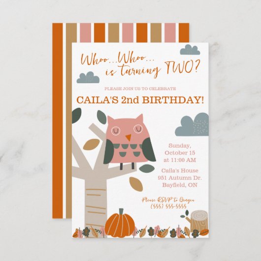 Wie is draaien TWEE Herfst Uil, Herfst Verjaardags Kaart (Voorkant / Achterkant)
