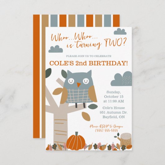 Wie is draaien TWEE Herfst Uil, Herfst Verjaardags Kaart (Voorkant / Achterkant)