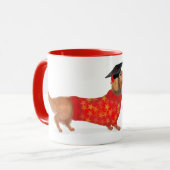 'Wie is een slimme worst' teckel afstuderen mok (Voorkant links)