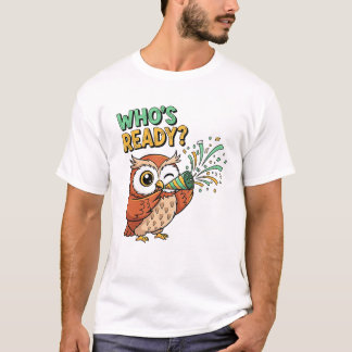 Wie is er klaar voor? – Party Owl Kersteditie T-shirt