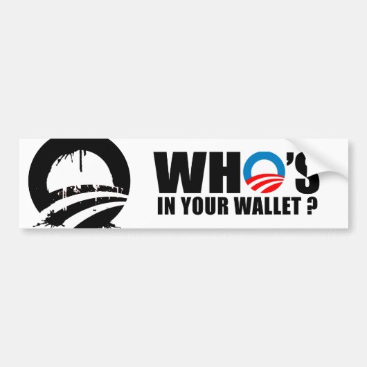 WIE IS IN JE WALLET BUMPERSTICKER (Voorkant)