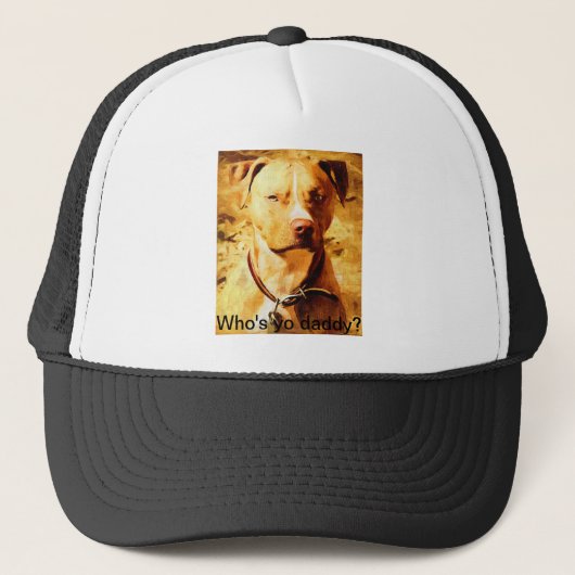 "Wie is je vader?" Trucker Hat met Good Ole' Dog Pet (Voorkant)
