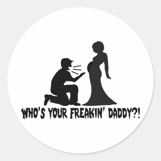 Wie is je verdomde papa? ronde sticker (Voorkant)