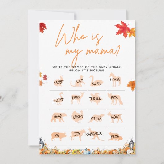 WIE IS MIJN MAMA Baby shower spel Een beetje pompo Kaart (Voorkant)