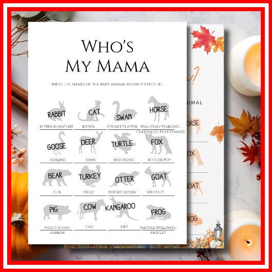 WIE IS MIJN MAMA Baby shower spel Een beetje pompo Kaart