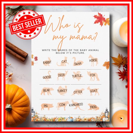 WIE IS MIJN MAMA Baby shower spel Een beetje pompo Kaart