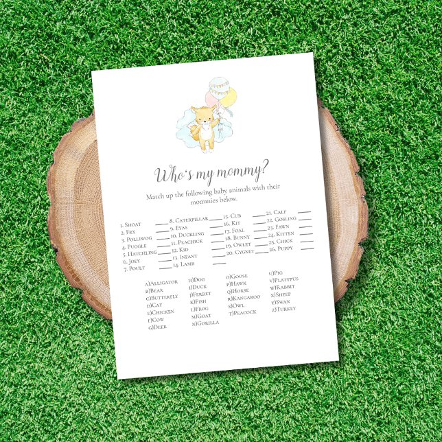 Wie is mijn mama Baby Sprinkle Game Kaart (Creator heeft geüpload)