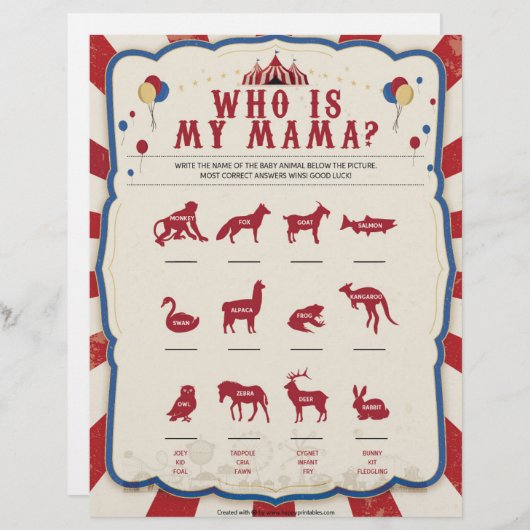 Wie is mijn mama [Circus Theme] Briefhoofd (Voorkant / Achterkant)