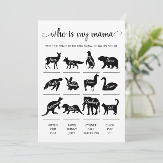 Wie is mijn mama Game Baby shower party Kaart (Staand voorkant)