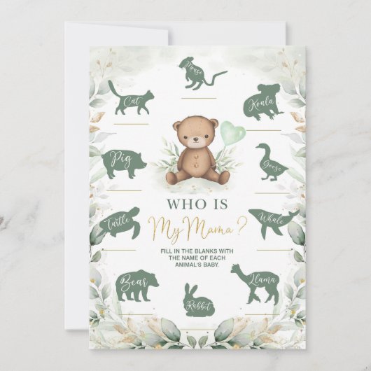 Wie is mijn mama Teddy Bear Baby shower Game Kaart (Voorkant)