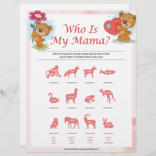 Wie is mijn mama [Teddy Bears] Briefhoofd (Voorkant / Achterkant)