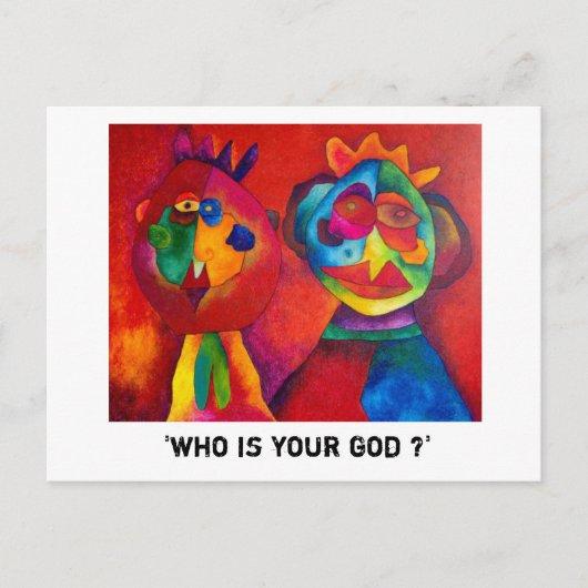 "Wie is uw God ?" Briefkaart (Voorkant)