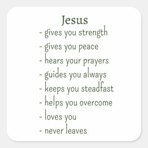 Wie Jezus is Troostende Herinnering Klein Cadeau Vierkante Sticker