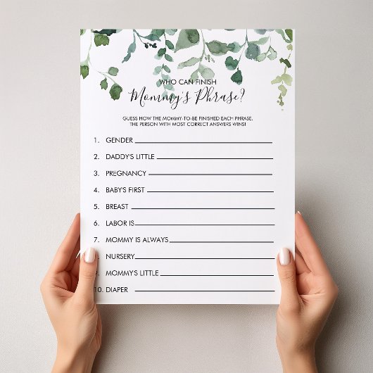 Wie kan mama's Phrase Baby shower Game afmaken?