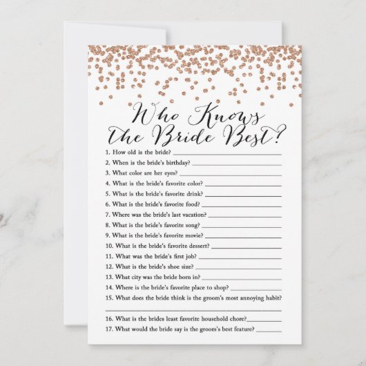 Wie kent Bride Best Vrijgezellenfeest Game 5x7 Kaart (Voorkant)