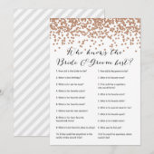 Wie kent Bride & Groom Roos Gold Bridal Game 5x7 Kaart (Voorkant / Achterkant)