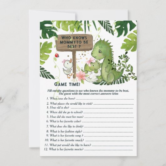 Wie kent de aanstaande moeder het best? Girl Dino  Kaart (Voorkant)