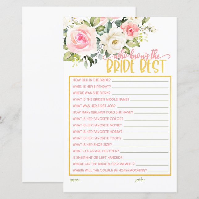 Wie kent de beste bride - Roze Floral & Gold (Voorkant / Achterkant)