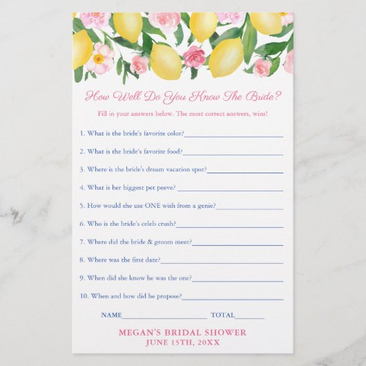 Wie kent de Bride de beste Kaart van Quiz Game van (Voorkant)