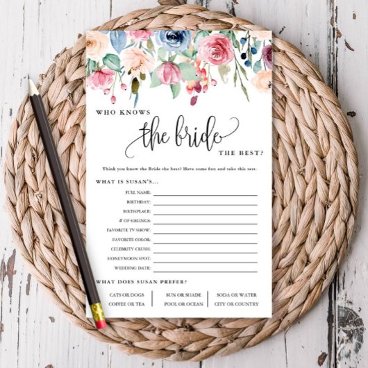Wie kent de Bride Floral Border Paper Game Kaart
