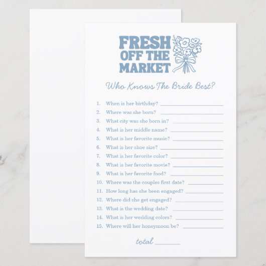 Wie kent de bruid beste blauw Vrijgezellenfeest ga (Voorkant / Achterkant)