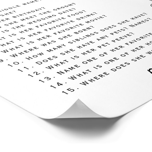 Wie kent de bruid beste elegante bruiloft spel poster (Hoek)