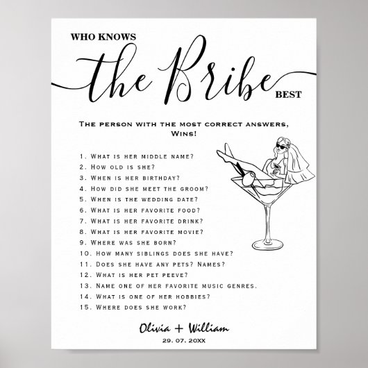 Wie kent de bruid beste elegante bruiloft spel poster (Voorkant)