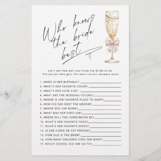 Wie kent de bruid beste Parels en Prosecco spel (Voorkant)